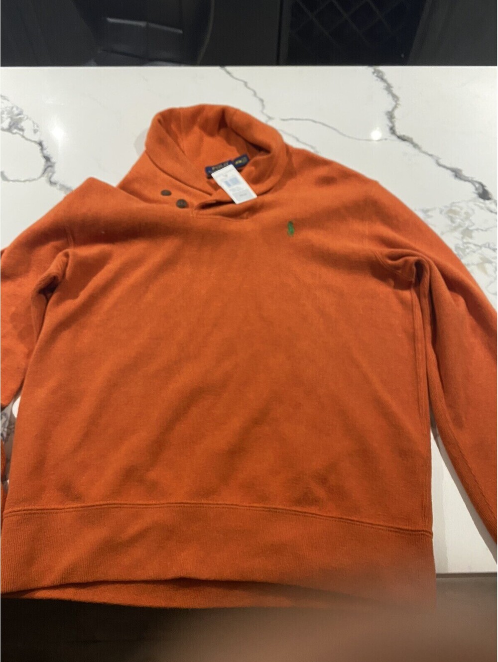 Polo Ralph Lauren Shawl Collar Sweater Orange Blue Cotton